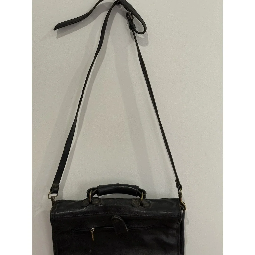 Italian Made Leather Vintage Messenger Laptop Bag Brass Fixtures 12x15